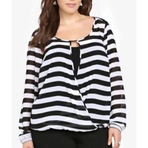 Torrid stripe sheer shirt blouse black white